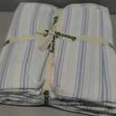 BESTOUCH Duvet Cover Set 100% Washed Cotton Linen Feel Super Soft Comfortable Chic Lightweight 3 PCs Home Bedding Set White & Cornflower Blue Stripes Queen (Queen (90" x 90"))