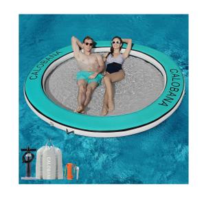 Round Floating Ring Inflatable Water Hammock Heavy Duty River Floats Lake Raft for Adults Tanning Pool Lounger Float Island Platform Pad Mat for Party