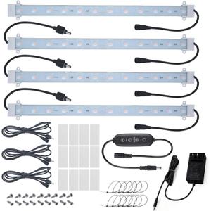 Litever Grow Light Strip Kit 36W with Timer, 4 pcs 16 Inches LED Grow Light Strips with Extension Cables, Mounting Accessories for Greenhouse, Grow Shelf. Perfect for Indoor Growing-(4-Strip-Kit)
