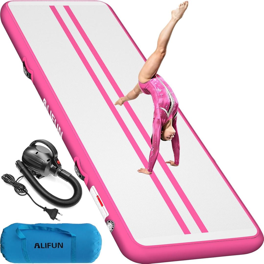 ALIFUN Inflatable Gymnastics Tumble Track Mat Air Training Mat 13ft/16ft/20ft Non Slip for Home/Gym/Yoga Pink 10ft 4In Thick