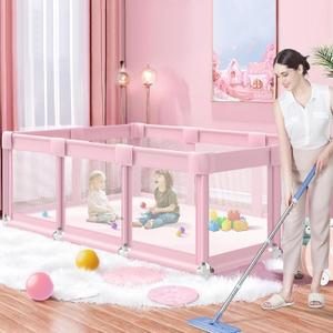 Pink Large Baby Playpen, Playpen 74x50 for Girl, Large Baby Play Yards Indoor & Outdoor, Sturdy Safety Girls Play Pen with Soft Breathable Mesh, Toddlers Activity Center with Anti-Slip Base (745027 Inch)