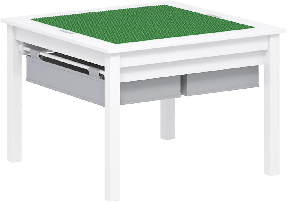 UTEX 2 in 1 Kids Construction Play Table with Storage Drawers and Built in Plate (White)