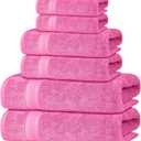 Quick-Dry, Soft & High Absorbent Bath Towels Cotton Turkish Bath Towel Set of 6 | Daily Use 100% Cotton Towels for Bathroom, Gym & More | Bathroom Towels Set (6 Pcs, Pink)