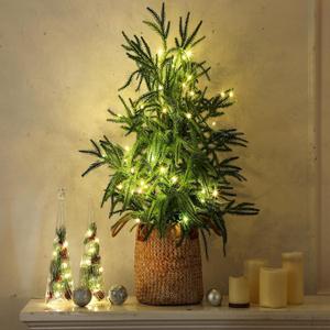 XunYee 3 ft Christmas Artificial Tree with Lights Decorative Planter 36" Lighted Tabletop Christmas Tree Faux Norfolk Island Pine for Xmas Indoor Outdoor Seasonal Decor, Not Included Woven Baskets