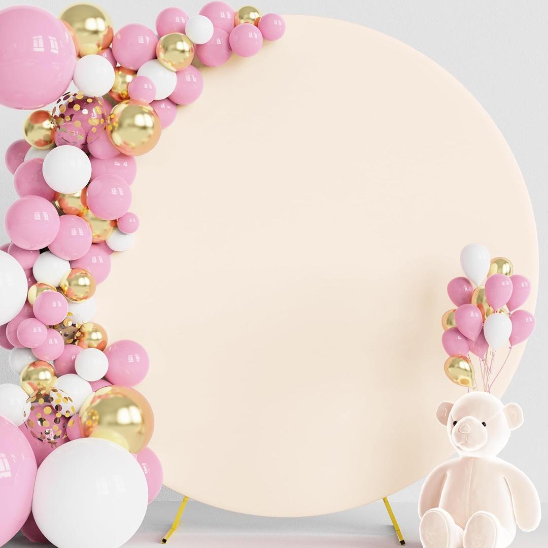 Wokceer 7.2FT Round Backdrop Cover Beige Round Arch Covers with Buckles Polyster Circle Balloon Arch Cover for Wedding Birthday Party Ceremony Decor