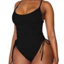 Viottiset Women's Ruched High Cut One Piece Swimsuit Tummy Control Bathing Suit Monokini, Large