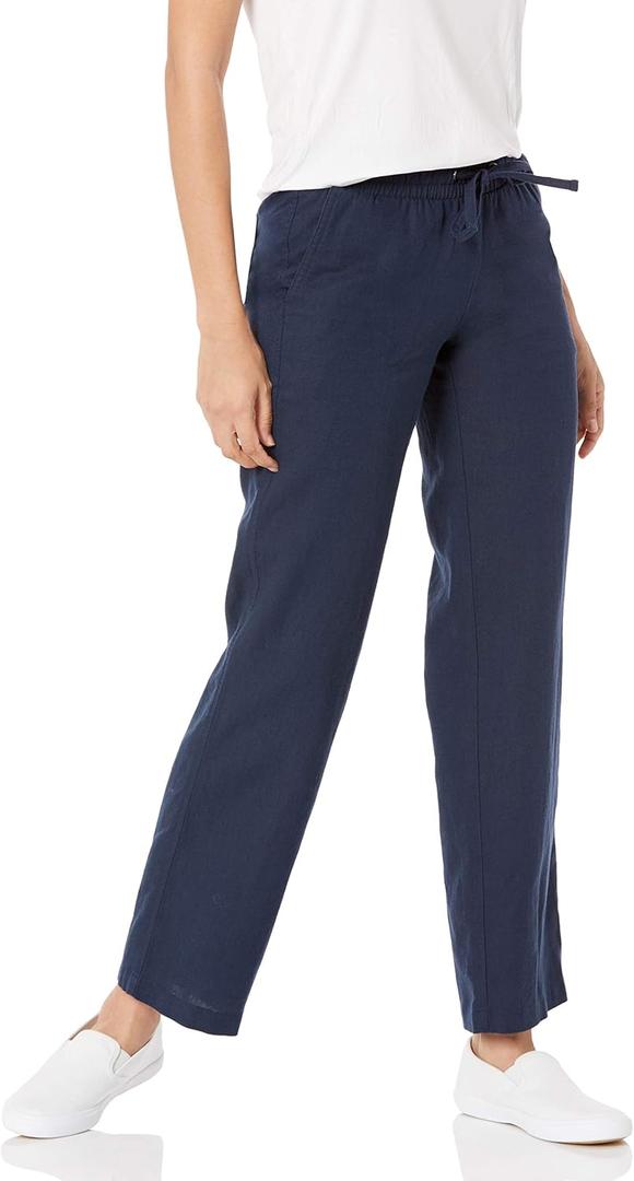 Amazon Essentials Women's Linen Blend Drawstring Relaxed Fit Wide Leg Pant, (Medium, Navy)