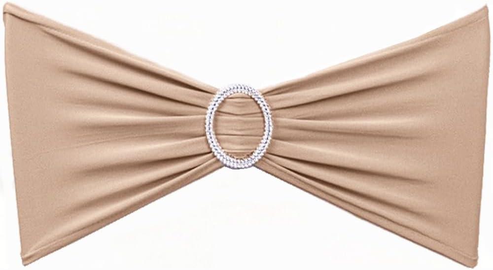Pack of 50PCS Spandex Nude Chair Sashes Bows Elastic Chair Cover Bands Slider Buckles for Wedding Reception Banquet Bridal Shower Decorations - Nude/Camel/Khaki