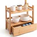 Chunful 2 Tier Matcha Station Bamboo Organizer with Hidden Drawer, Wood Home Coffee Station Organizer for Kitchen Countertops, Coffee Bars, Kitchen & Office Storage(13 L x 6.5 W x 12.6 H)(Natural)
