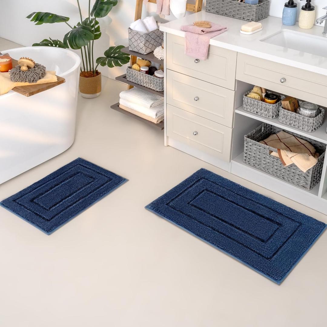 GRANNY SAYS Bathroom Rugs Sets 2 Piece,Soft Bath Mats for Bath, Bathroom Rugs Non Slip Washable, Absorbent Bath Rug for Tub,Shower and Toilet, Bath Mat Set (Blue, 20" x 32" + 16" x 24")