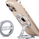 for MagSafe Phone Grip Kickstand,for iPhone 16 15 14 13 12 Pro Max and Magsafe Case,Double-Sided Magnetic Cell Phone Stand for Gym, Kitchen & All Metal Surfaces (Silvery)