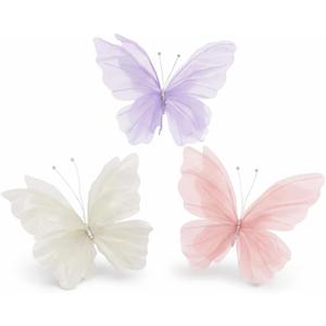 3pcs Giant Organza Butterfly Decorations, 19.6" & 11.8" Mixed Sizes, Gold & Pink Large Artificial 3D Butterflies for Wedding Arch, Princess Birthday Party, Baby Shower Wall Decor.