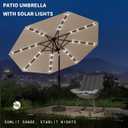 9FT Patio Umbrella with Solar Lights,Outdoor Market Umbrella with Tilt and Crank, LED Lighted Table Umbrella for Garden,Deck,Backyard,Pool,Beach (Beige)