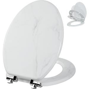 Angol Shiold Elongated Wooden Toilet Seat, 18.5", White Marble