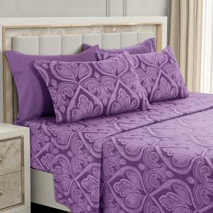 LUX Dcor Paisley Queen Sheet Set, 6 PC Soft Microfiber Wrinkle Free Sheets - Luxurious Printed Bed Sheets Includes Flat Sheet, Fitted Sheet with Deep Pockets, & 4 Pillowcases - Purple
