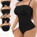 Women's Strapless Shapewear Bodysuit Tummy Control Seamless Sculpted Body Shaper with Removable Straps, Medium