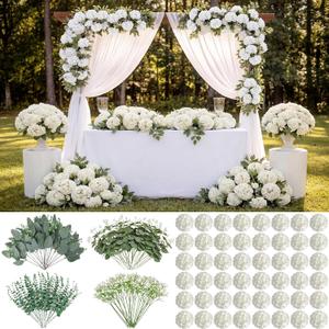 Zeyune 180 Pack White Green Artificial Flowers Bulk, Mixed Hydrangea Baby Breath Eucalyptus Leaves Greenery Stems for Wedding Centerpieces Bouquets Floral Arrangements Table Party Decor