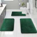 Clara Clark 3 Piece Bathroom Rugs Bath Mat Set, Velvet Memory Foam Bath Mats for Bathroom - Non-Slip, PVC Backing Bath Rugs, Washable - Dries Quickly, Green