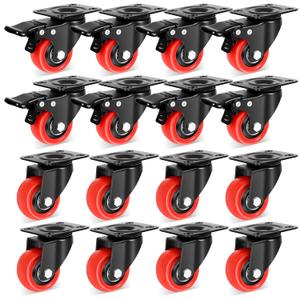 Nefish 2 Inch Heavy Duty Casters Wheels (16 Pack), Top Plate Castor Wheels with Brake, 360 Degree Durable Locking Swivel Cabinet Wheels, No Noise Polyurethane Wheels for Cart, Workbench