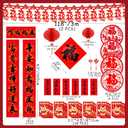 Chinese New Year Decoration 2026 Lunar Happy Horse, 60 Pcs Ornaments Set Paper Red Lantern Red Envelopes Hongbao Couplets Banner Lucky Hanging Ornaments Fu Festival Gift Party Vietnamese Decoration