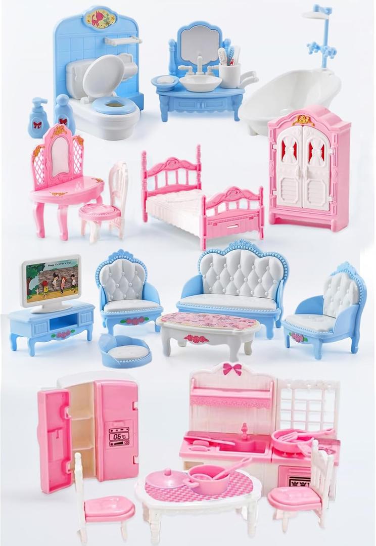 35 Pcs Dollhouse Furniture Accessories Set Mini House Furniture Small Dollhouse Miniature Furniture Play House Accessories 1:12 Tiny Kitchen Bedroom Living Room Bathroom Boy Girl Toddler3Y+