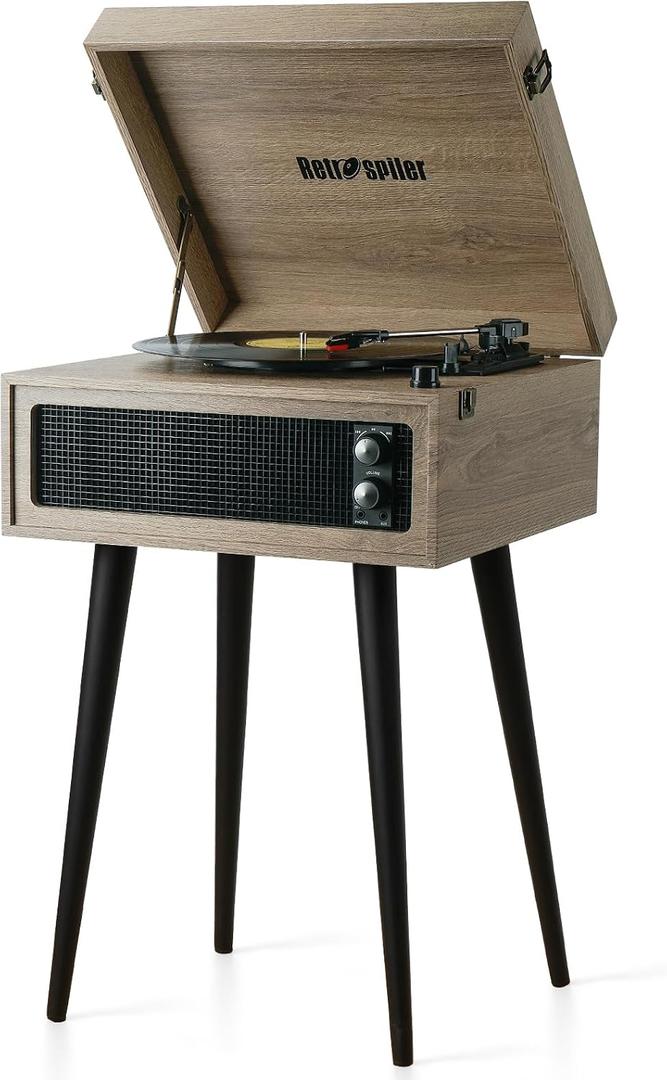3-Speed Record Player, Bluetooth Turntable with Built-in Speakers and Detachable Legs,USB Playback& Vinyl-USB Recorder, Oatmeal