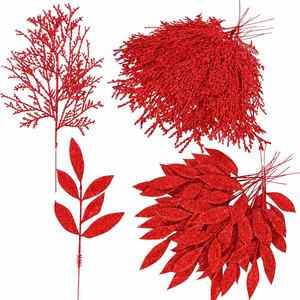 Winlyn 30 Pcs Christmas Artificial Leaf Sprays Cedar Picks Gold Glittered Christmas Tree Ornaments Floral Stems for Gold Christmas Tree Wreaths Swag Centerpieces Holiday Seasonal Wedding Decorations