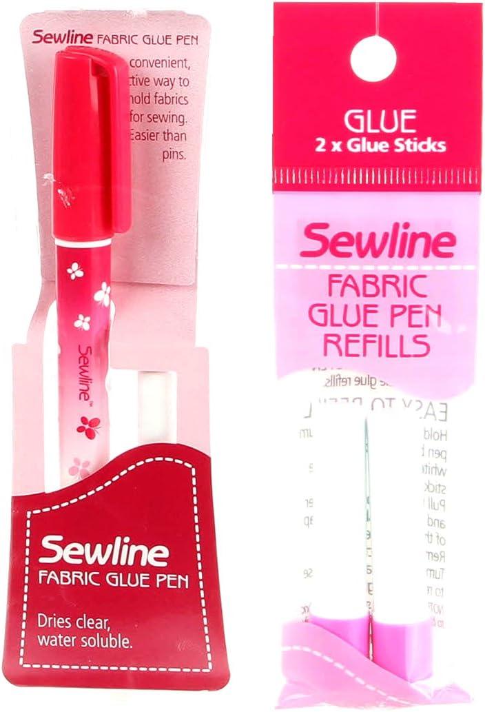 Bundle of Sewline Fabric Glue Pen(s) Blue, and Fabric Glue Pen Refill 2-Pack(s) Blue (1 Pen, 1 2-Pack Refills)