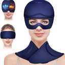 Migraine Relief Cap and Neck Ice Pack Wrap with Ice Eye Masks,3 in 1 Detachable Hot and Cold Therapy Headache Relief Cap for Headaches, Stiff Neck,Eye Fatigue, Tension and Pain Blue