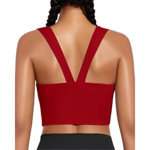 XUNYU High Support Sports Bra for Women Workout Tops Built in Bra Athletic Tank Top High Impact Padded Longline Yoga Bra (Red, M)