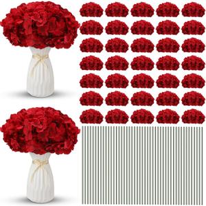 Unittype 100 Pieces Silk Hydrangea Artificial Flowers Heads with Stems Full Hydrangea Flowers for Wedding Centerpieces Bouquets DIY Floral Decorations for Home Indoor (Burgundy)