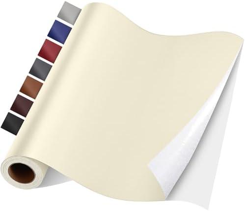 Self Adhesive Leather Repair Patch Kit, 17 in x 79 in Large Vinyl Leather Repair Tape for Furniture, Car Seat, Couch, Sofa, Chair Smooth Beige White