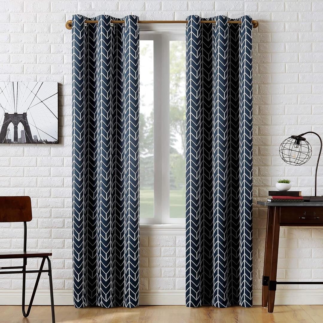 Sun Zero Kenwood Chevron Blackout Grommet Curtain Panel, 40" x 63", Navy Blue (40"W x 63"L (Pack of 1))