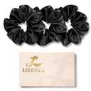 LULUSILK Silk Scrunchies for Hair Sleep, 100% Real Mulberry Silk, No Damage Hair Ties for Women and Girls, Classic Black, Pack of 3