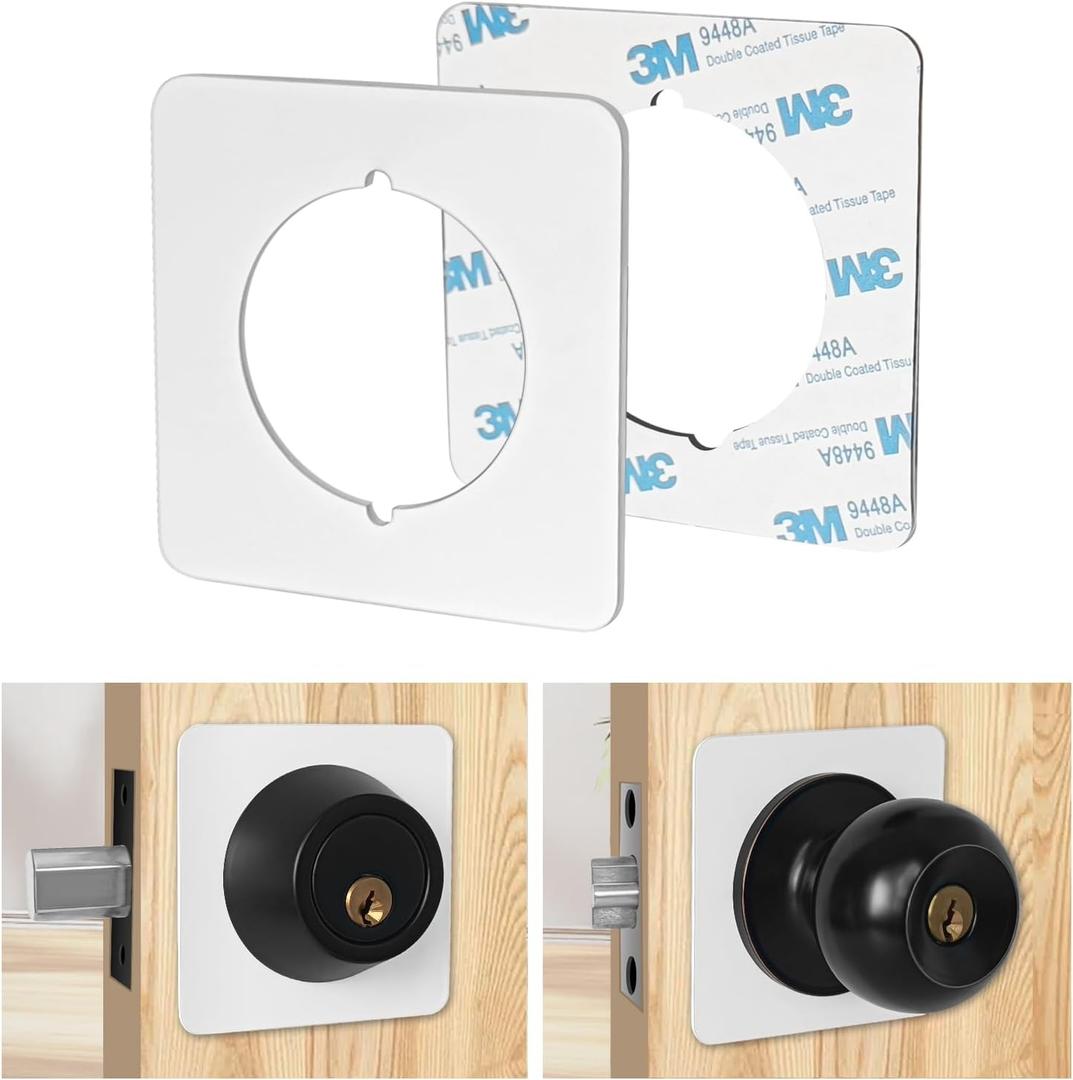 Door Knob Plates Square Version, White, Thick, Door Reinforcement, Scar Plates for Door Knob/Deadbolt, Door Handle Cover Filler Fixing Repair Backplate (2 Pcs, White)