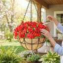 13.5 Inch 4 Pack Hanging Baskets Planters for Outdoor Plants - Wire Hanging Baskets Plant for Plants Outdoor with Coco Liners Minimalist Metal Hanging Pots for Outside Garden Patio Porch Decor