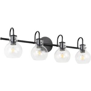 SOLFART Contemporary Glass Globe Vanity Light Bathroom Lighting Fixtures Matt Black Finishing Wall Sconce Modern 4 Lights Over Mirror (Bulbs exclude)