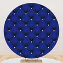 Renaiss 7.5x7.5ft Royal Blue Round Backdrop Cover Gold Diamonds Blue Tufted Checks Circle Photography Background Welcome Newborn Wedding Baby Shower Grad Birthday Party Decor Arch Photo Booth Props
