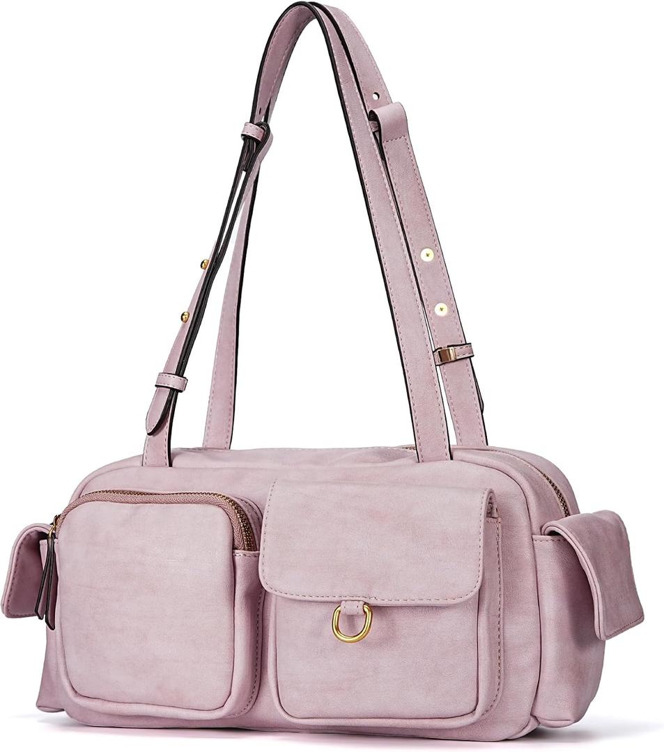 molshine Women's Shoulder Bags, Y2k Retro Hobo Clutch Purses, Multipocket Soft Punk Satchel Tote Handbags (Pink)
