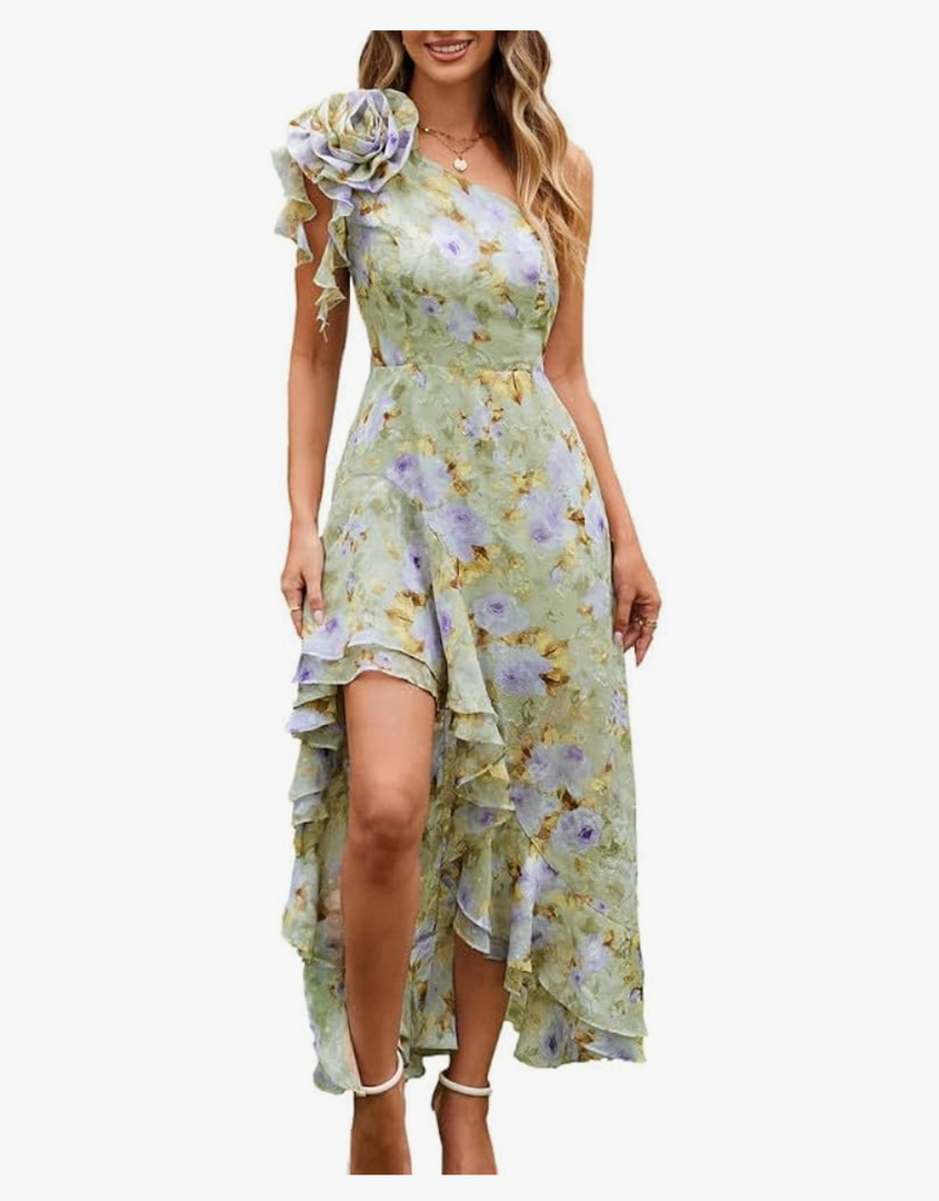 GRACE KARIN Womens Summer One Shoulder Sleeveless Dresses Floral Flowy Ruffle High Low Wedding Guest Maxi Sundresses 6