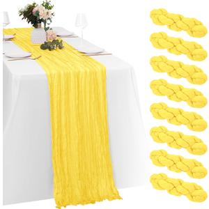 8 Pack Lemon Yellow Cheesecloth Table Runners 20x120 Inch Gauze Table Runner 10FT Easter Cheese Cloth Table Runner Rustic Sheer Runner for Wedding Baby Shower Birthday Party Table Decor
