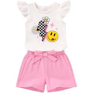 YOUNGER TREE Toddler Baby Girls Clothes Sunflower T-shirt + Bowknot Shorts with Cute Summer Girl Clothes Set Size 3-4Y