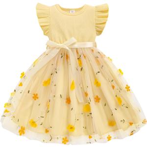 Sinhoon Toddler Girl Tulle Dress Summer Ruffle Sleeveless Baby Girl Fashion Casual Dresses 4Y (Yellow)