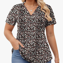 ROSRISS Plus-Size-Womens-Summer-Tops Casual Polo V Neck Work T Shirts Cute Flowy Pleated Blouses Trendy Short Sleeve Tunics 5XL