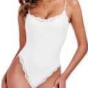 Womens Lace Bodysuit Square Neck Body Suits Sexy Backless Thong Cami Shaperwear Spaghetti Strap Sleeveless Top (Small, Black)