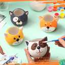 Pasimy 6 Set Ceramics to Paint DIY Ceramic Succulent Planter Pots Paint Your Own Flower Pots Craft Kit Unpainted Bisque Flowerpot with Brush Palette for Family Activity Holiday Gifts(Dog)