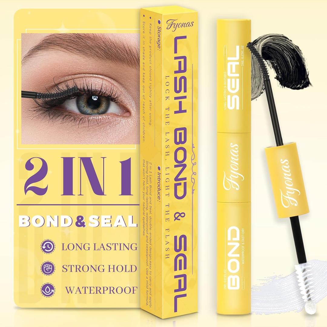 Lash Bond and Seal Waterproof Long Lasting 2 in 1 Cluster Lash Glue for Eyelash Extensions Strong Hold Non-Irritating Individual Eyelash Glue for DIY at Home(Black,10ml)