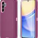 Qinmay Phone Case for Samsung Galaxy A35 5G Case with HD Screen Protector, Heavy Duty Shockproof & Dropproof 3-Layer Cover Phone Case for Galaxy A35 (WineRedPink)