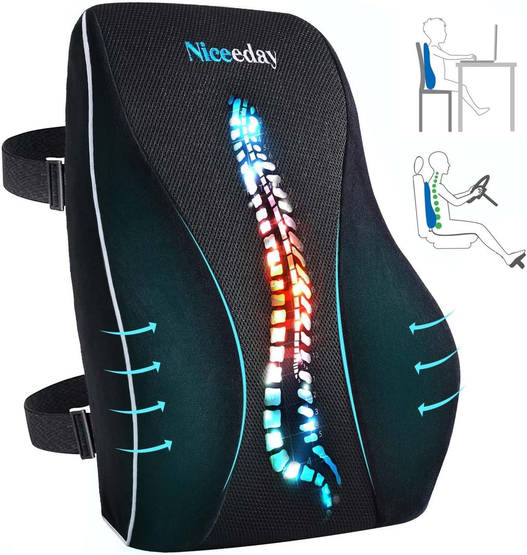 Niceeday Lumbar Support Pillow for Office Chair Car Back Support Pillow, Memory Foam Gaming Chair Desk Chair Back Cushion for Lower Back Pain Relief, Ergonomic Back Rest,Stocking Stuffers