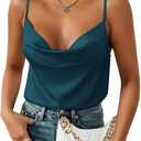 Aoulaydo Women's Spaghetti Straps V Neck Satin Camisole Cowl Neck Cami Tank Top Silk Camisole Sleeveless Blouses, Size XL